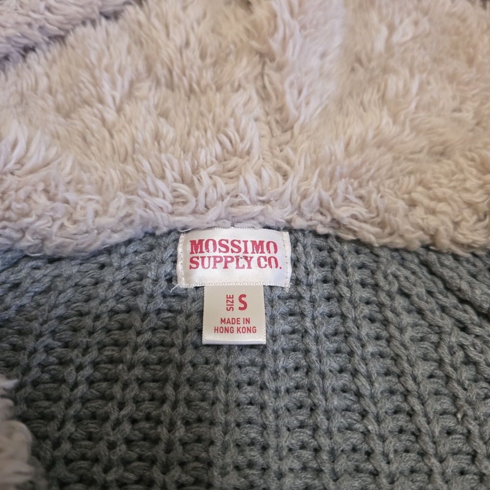 Vintage Y2K  Gray Cable Knit Fur Hooded Cardigan Sweater - Picture 5 of 7
